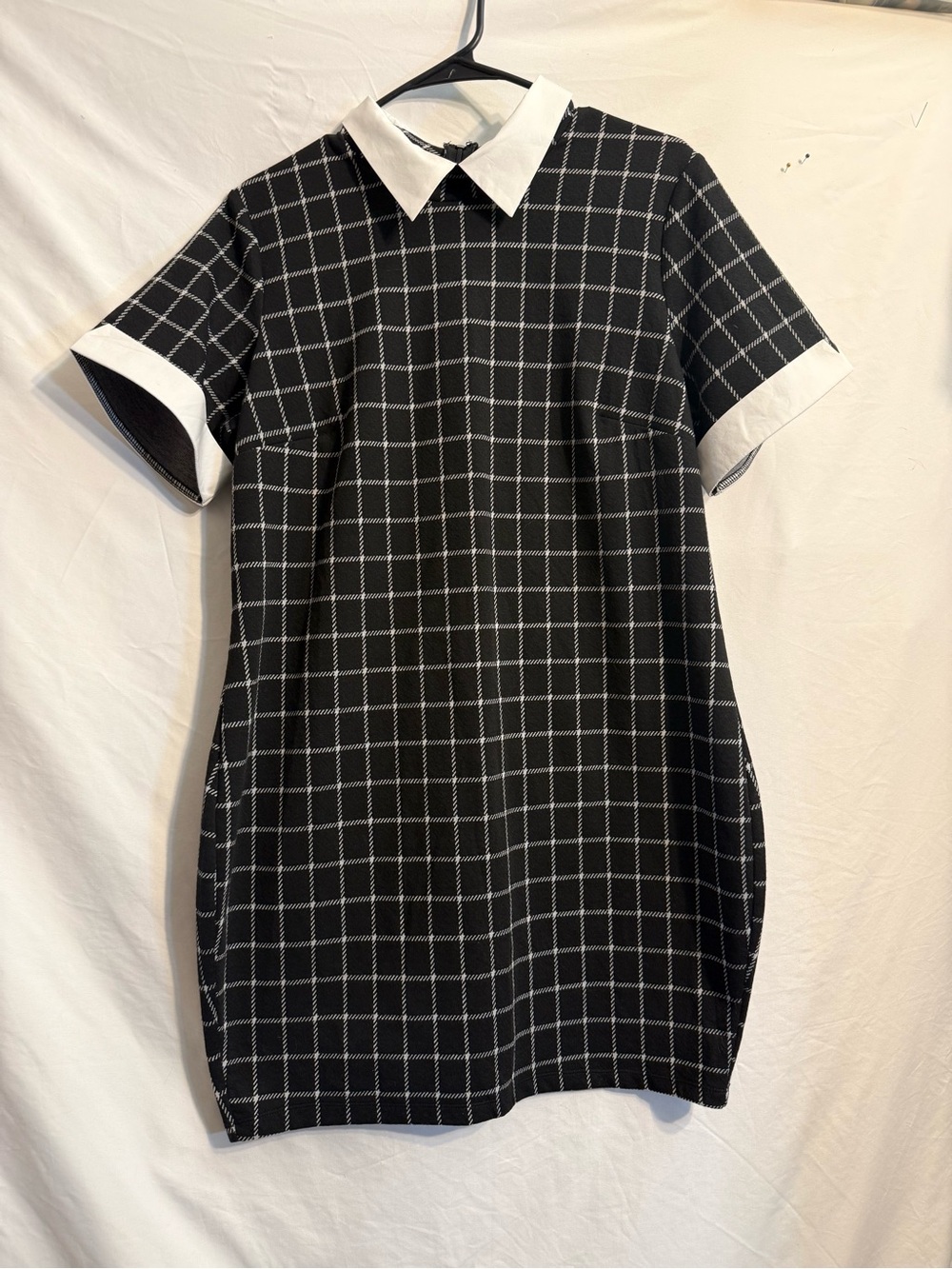 Fashion Nova Black Windowpane Shift Dress with White Collar